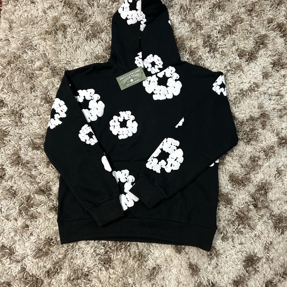 Black Hoodie with White Floral Pattern - Picture 1 of 2